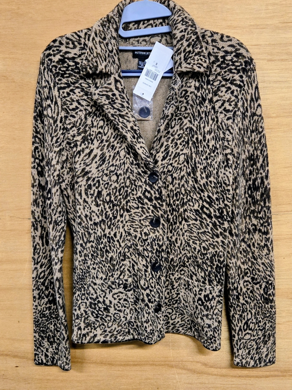 Sutton Studio Cheetah Cashmere Sweater in Brown & Black Size Medium NWT